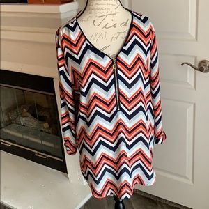 Chevron Stripes Coral & Blue Blouse